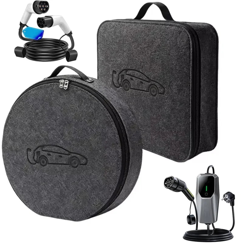 Portable EV Charger Cable Storage Bag – Dustproof Felt Organizer