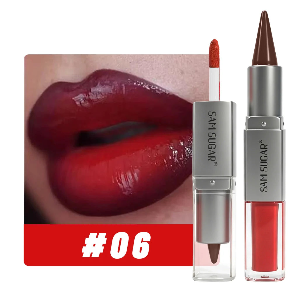 Double Head Lip Gloss Lipliner Two One Moisturizing Texture Durable