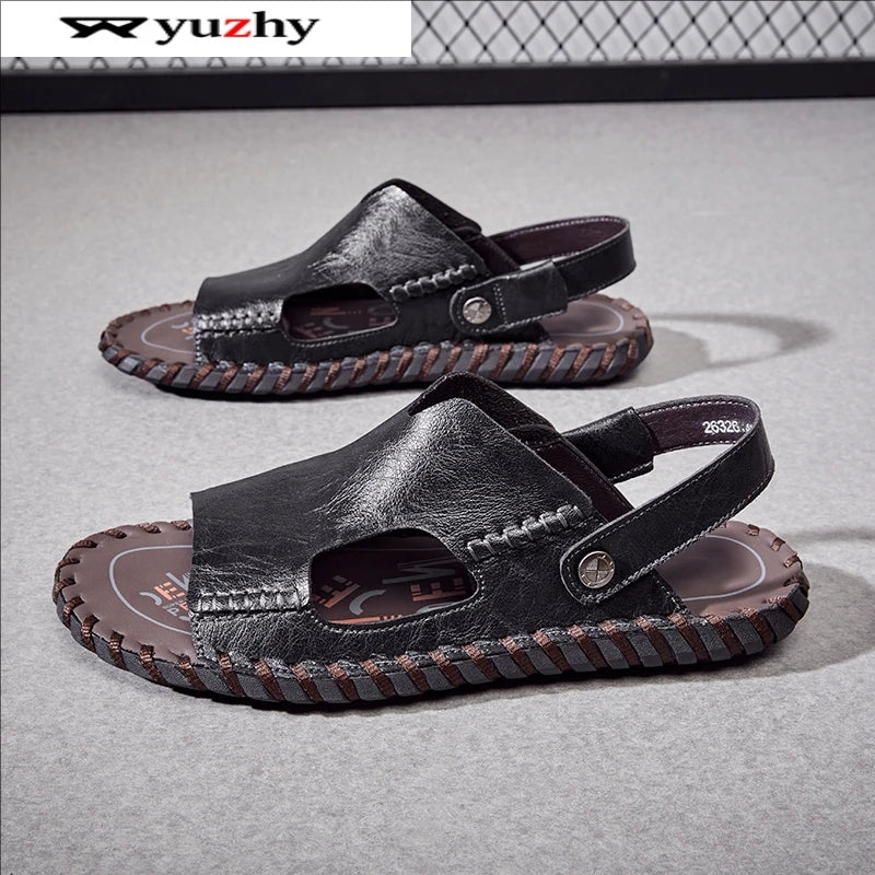 Summer Men Sandals Leather Mens Casual Shoes Outdoor Beach Roman Zpaxo