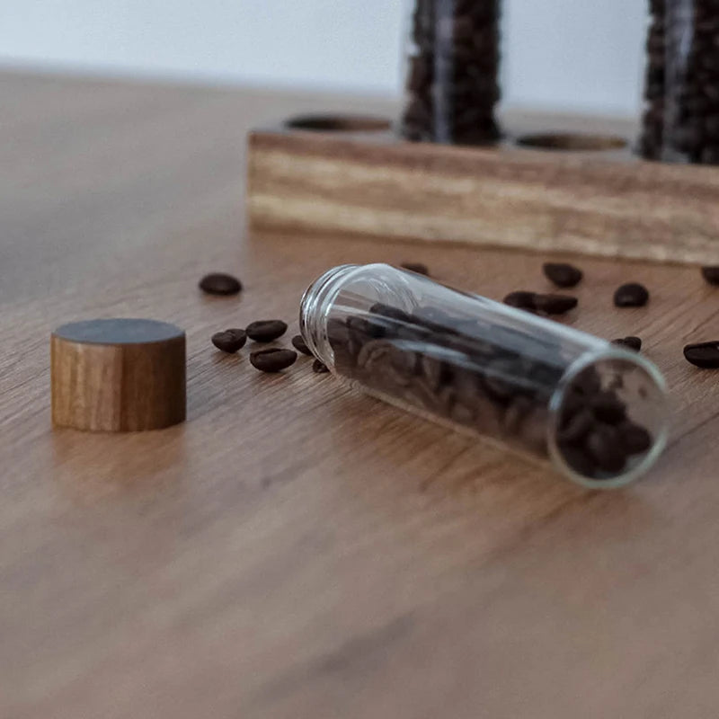 Bottled Tubes Grain Storage Wooden Sealed Canisters Barista Tool Gift Coffee Beans Storage Container Glass Tube With Wood Tool Zpaxo