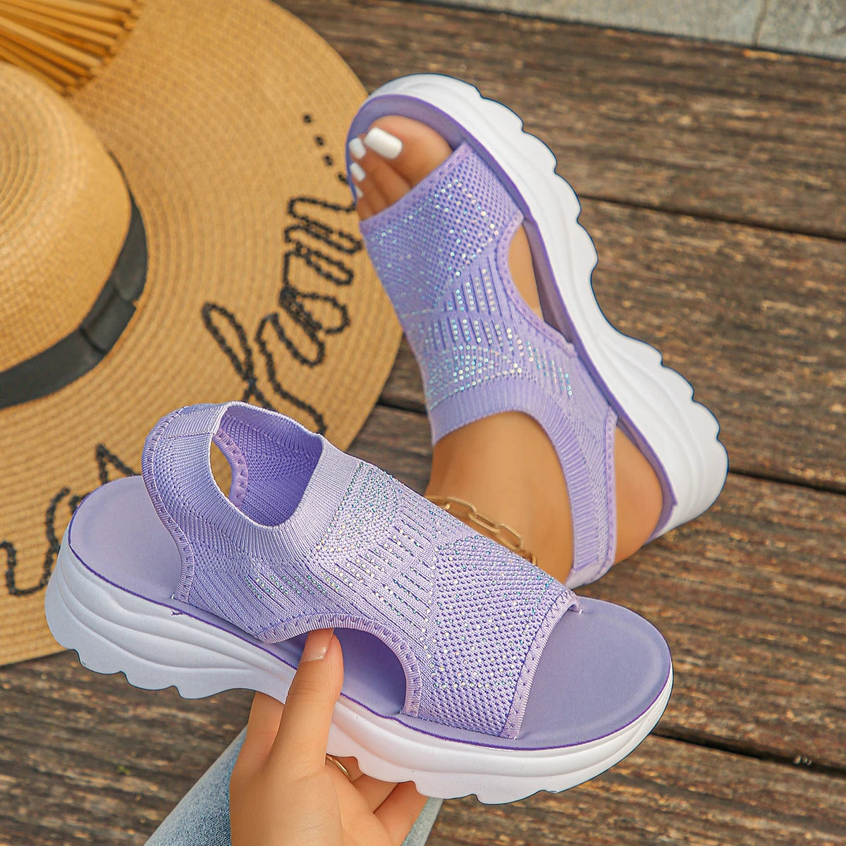 Women Sandals Lightweight Beach Wedge Shoes Women Summer Comfort Casual Sport Sandals Women Platform Roman Plus Size Sandals Zpaxo Lavender 41
