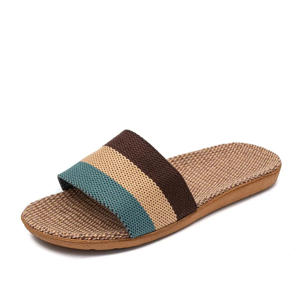 Summer Linen Women's Slippers Flat Sandals Home EVA Lightweight Shoes Zpaxo Reddish Brown 44-45