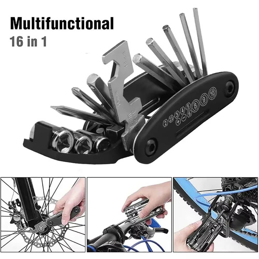 16 in 1 Bicycle Repair Tools Kit Bike Accessories Multi Tool Set with Pump Tire Patch Portable Mountain Road Bike outdoor Tools Zpaxo