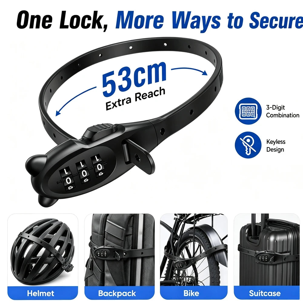 Cable Tie Helmet Lock 3 Digit Combination Steel Core Anti Theft Portable Zip Strap For Motorcycle Bicycle Scooter Luggage Skis Zpaxo