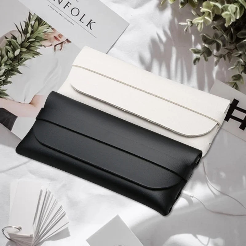 Black White Leather Glasses Case Soft Stylish Protection Pouch Men