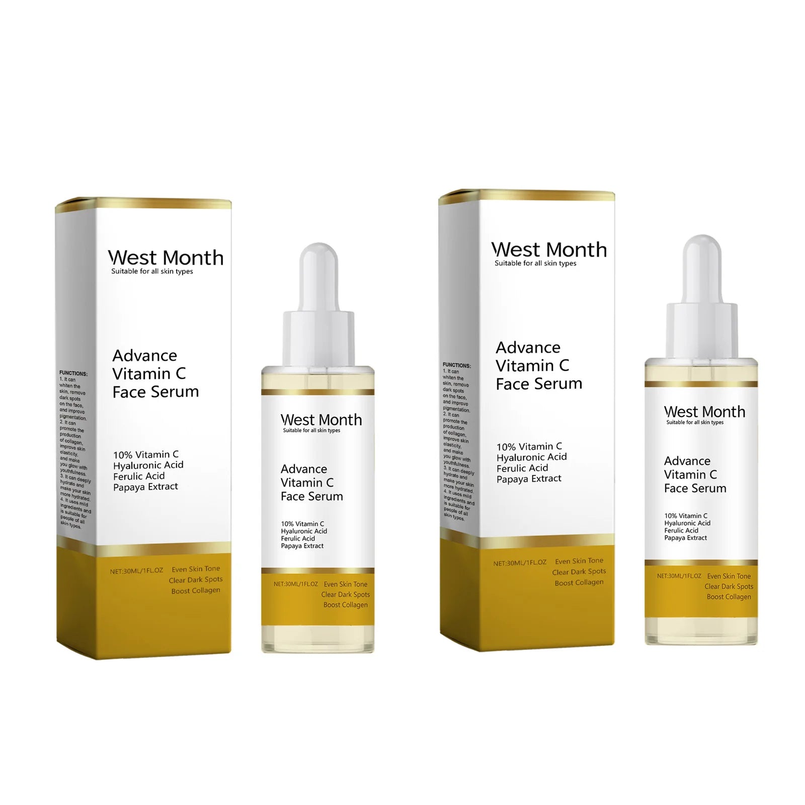 Advance Vitamin C Face Serum Dark Spot Corrector Brightening Facial Skin Even Skin Tone Moisturizing Smoothing Essence Beauty Zpaxo 2 x 30ml Boxed