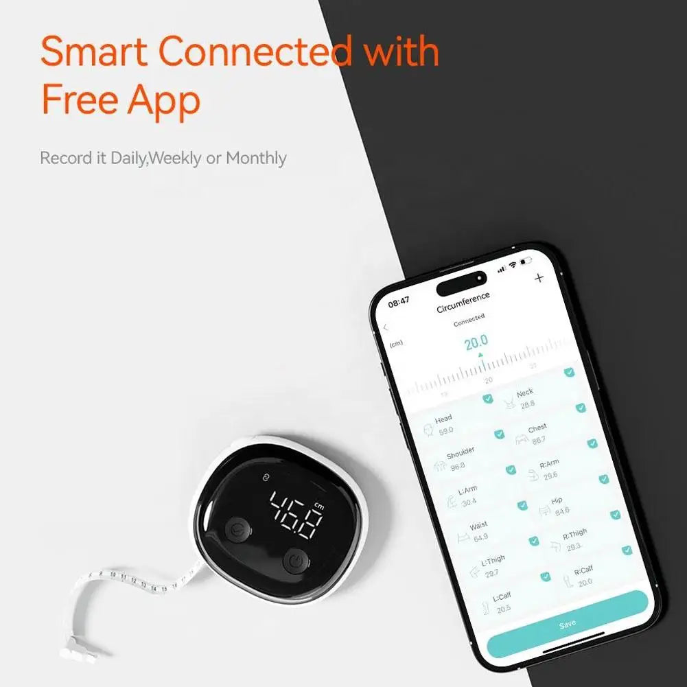 Smart Bluetooth Body Tape Measure | Digital Caliper App Sync Smart Body Tape Measure Zpaxo