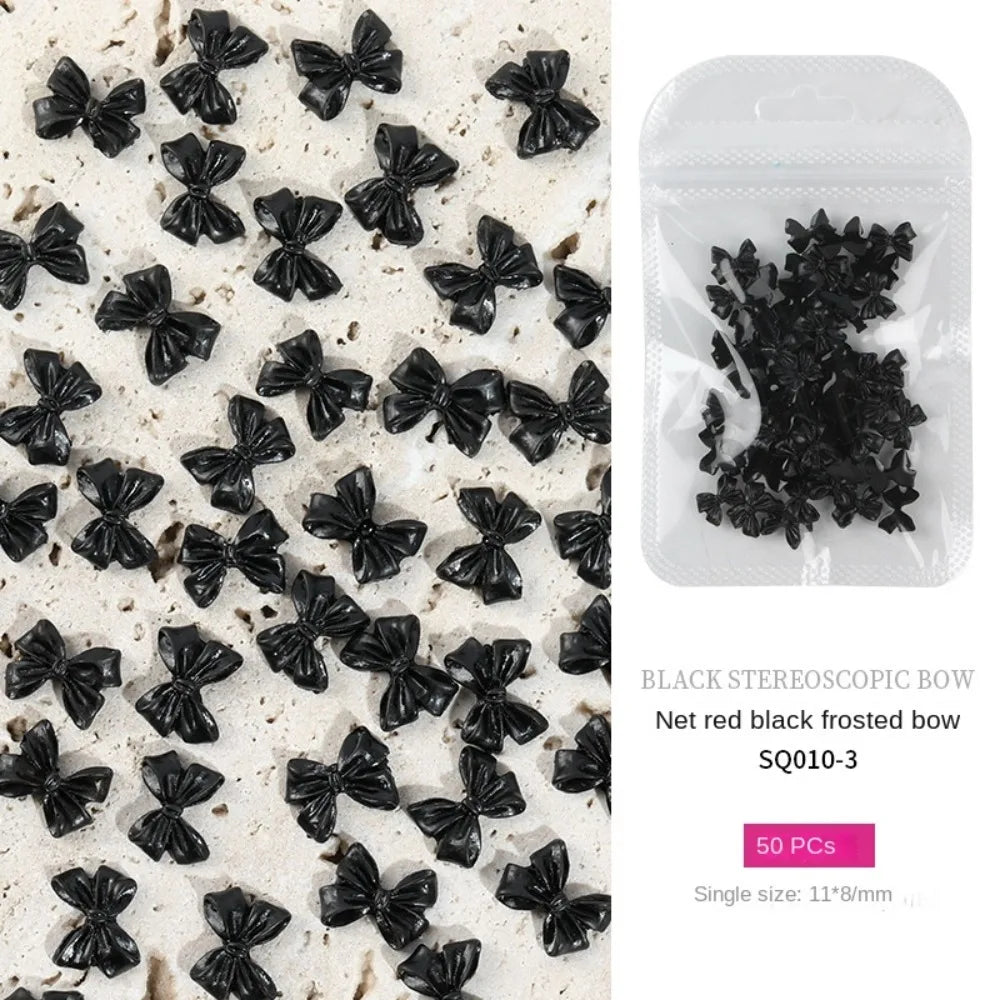 50pcs 3D Nail Art Bowknot Resin Bow Nail Art Decoration Black and White Elegant Nail Decoration Manicure Ornament Zpaxo 03