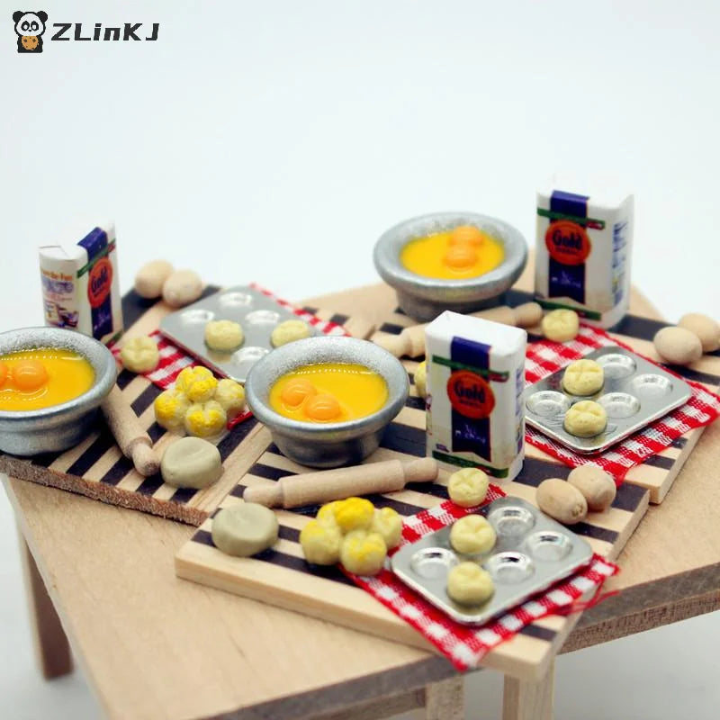 ▶Dollhouse Food Toy Pastry Making Station Egg Milk Bread Cutting Board Miniatures Model Kitchen Accessory Kids Pretend Play Toys Zpaxo