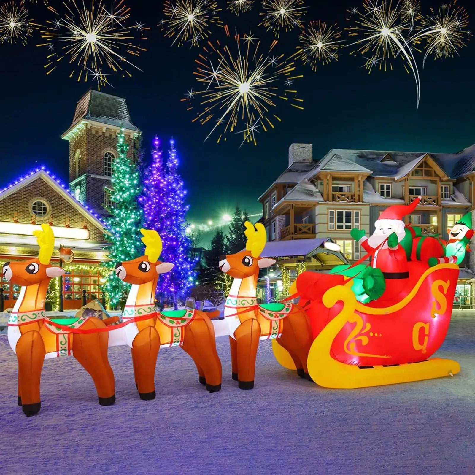 Christmas Inflatable Deer Cart 12Ft Giant Home Decor LED Lights