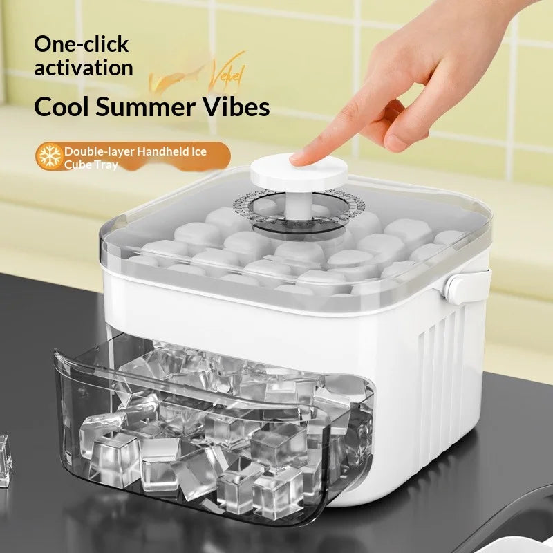 Hot Food-grade Ice Cube Mold Bucket, Press-type Ice Cube Mold, Refrigerator Frozen Ice Cube Food Storage Box Tray Zpaxo