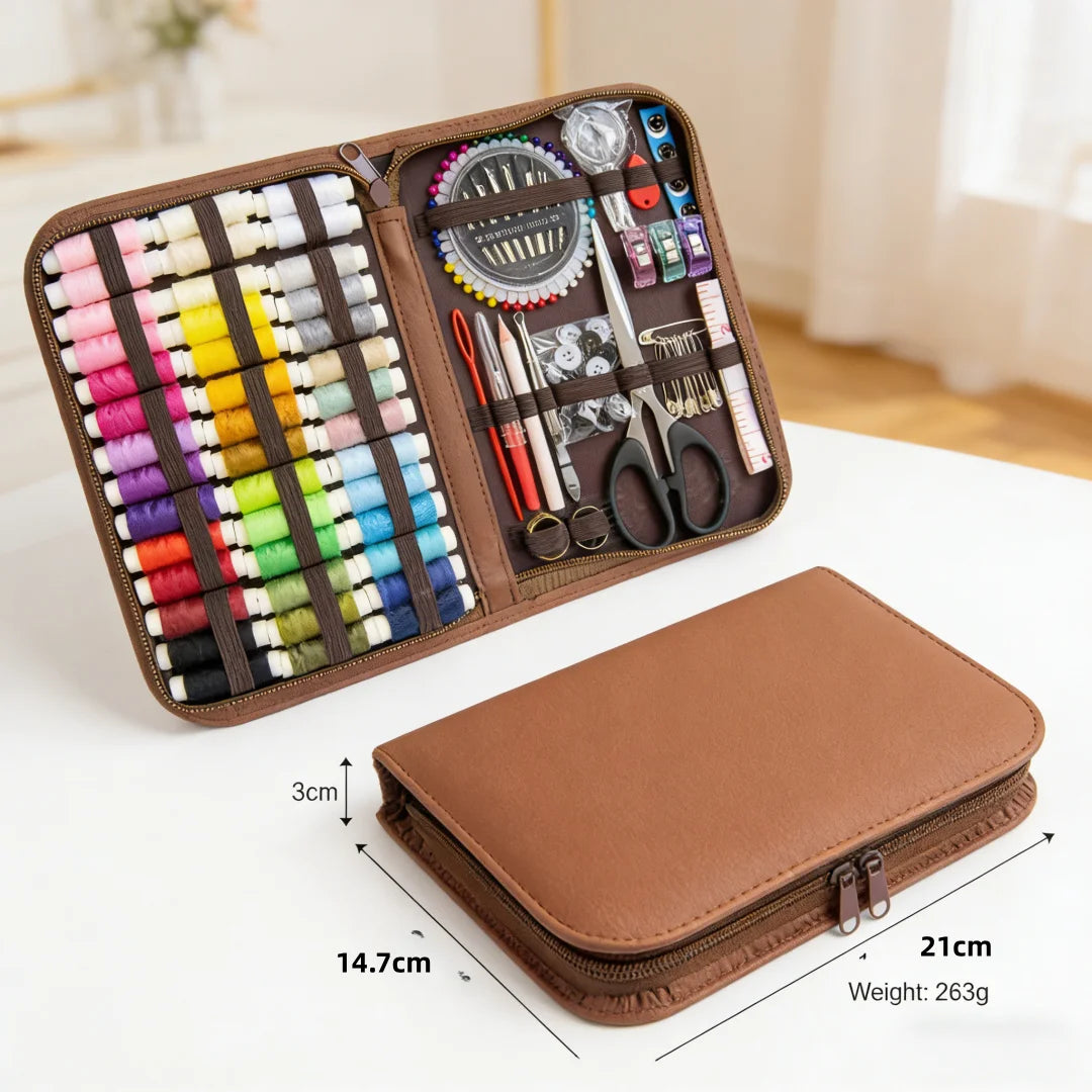 170-Piece Brown Rectangular Sewing Kit, Printed Pattern Home Sewing Set, Portable Travel Sewing Set, DIY Hand Tools Zpaxo