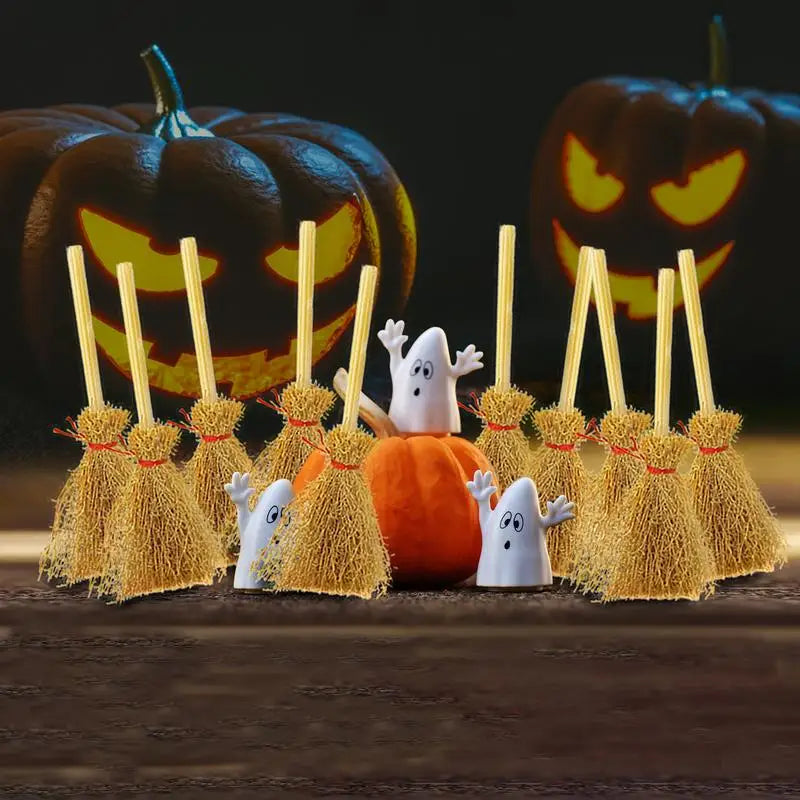 Halloween Witch Broom Pack Of 10 Miniature Witch Broom Decor Dollhouse Room Scenery Layout Restaurant Door Indoor Outdoor Decor Zpaxo