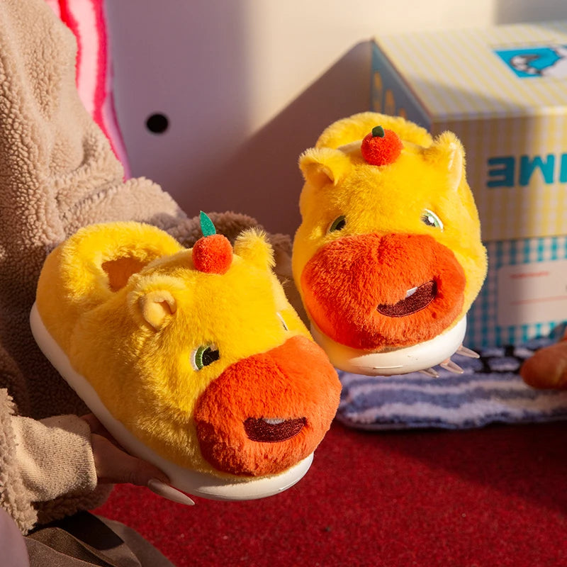 SHAJI Cartoon Unisex Capybara Plush Fluffy Slippers EVA Thick
