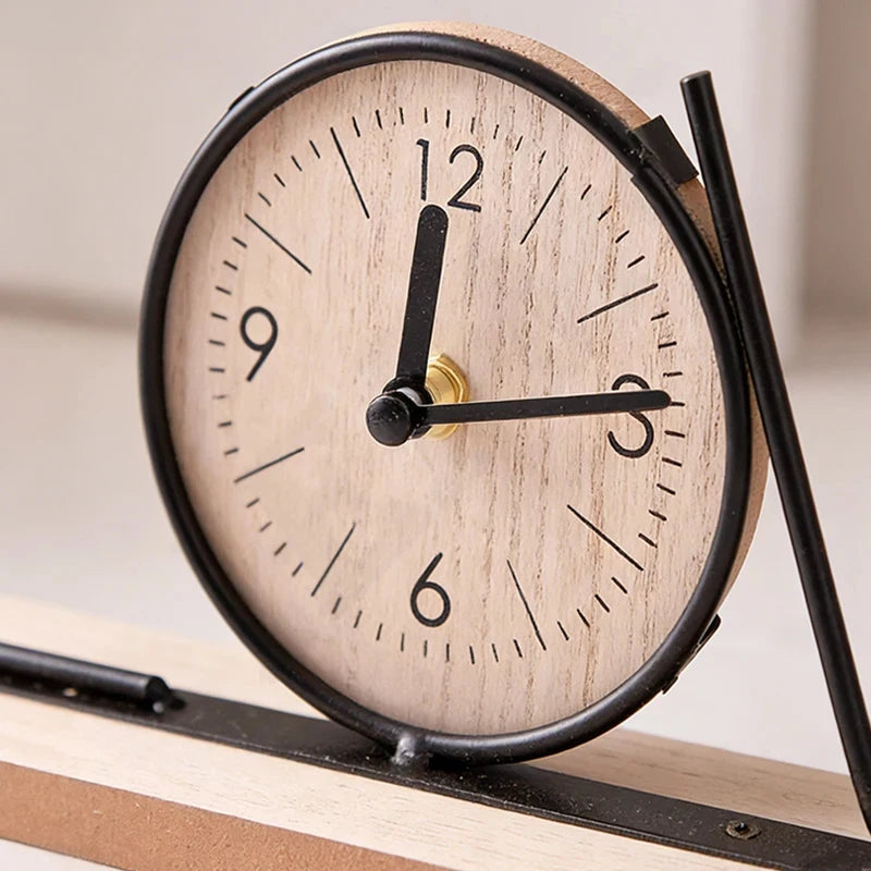 Nordic LOVE HOME Wrought Iron Wooden Table Clock Modern Letter Desk