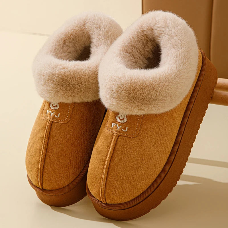 Winter Woman Slippers Plush Anti Slip Sole Thick Bottom Embroider