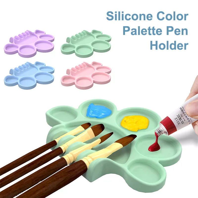 Silicone Paint Palette With Pen Holder Pigment Dispensing Tray Art Student Tools Painting Supplies For Watercolor Oil Propylene Zpaxo