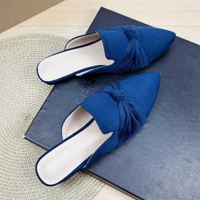 Slippers for Women 2025 Spring Autumn Summer New Sweet Bow Mueller Shoes Point Toe Flat Bottom Large Women's Shoes 42 43 44 Zpaxo