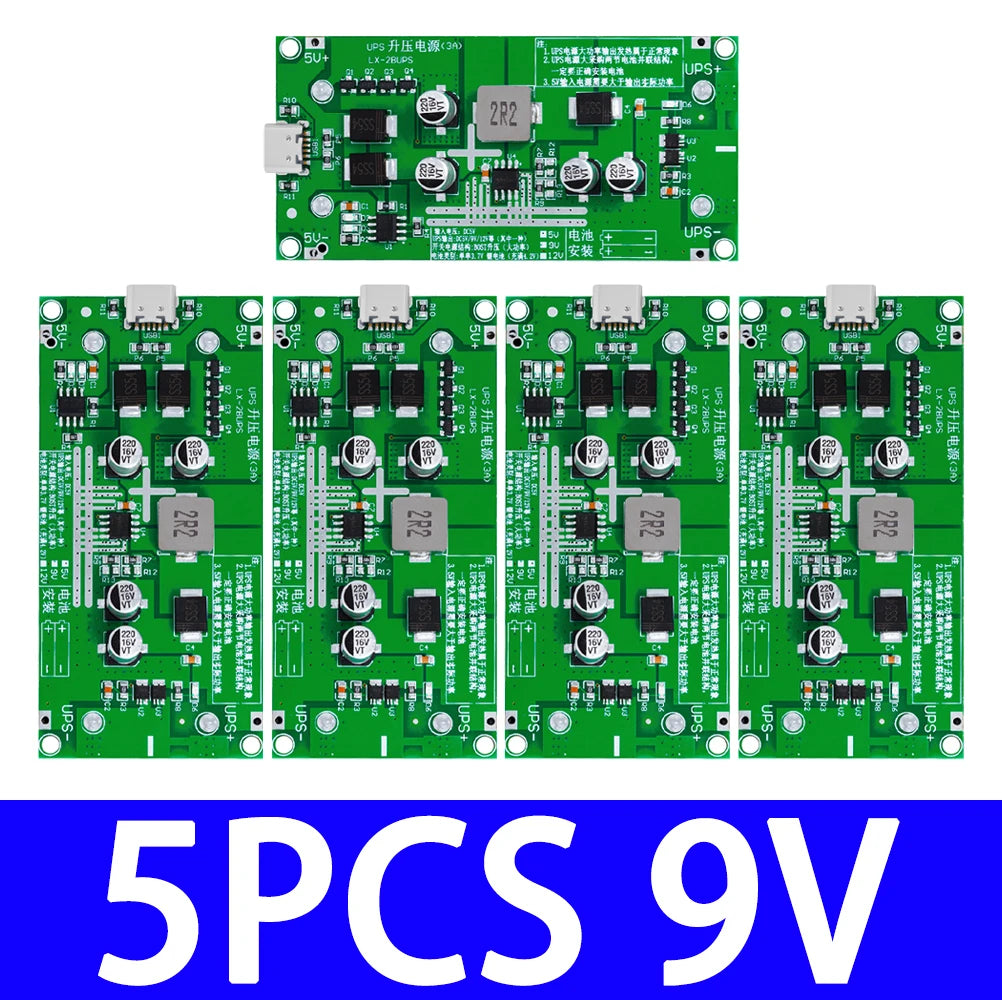 Type-C 15W 3A Fast Charger Module for 18650 Li-ion Batteries, DC-DC Step-Up Boost Converter with 5V/9V/12V Output Zpaxo 5PCS 9V