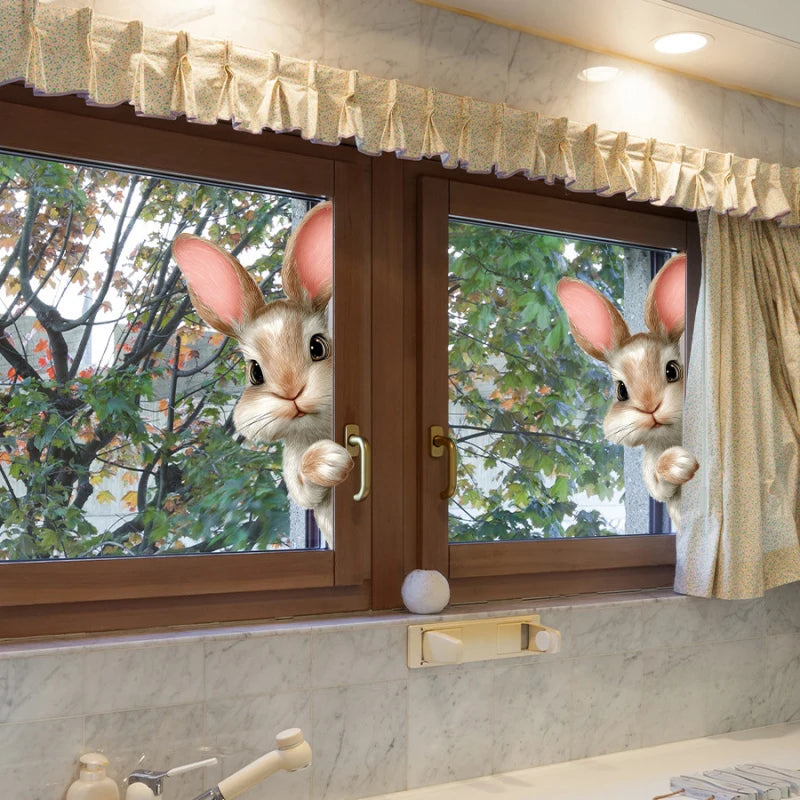 Easter Bunny Peeking Window Decals, Removable Static Cling Stickers, Perfect for Decorating Walls in Bedrooms and Living Rooms