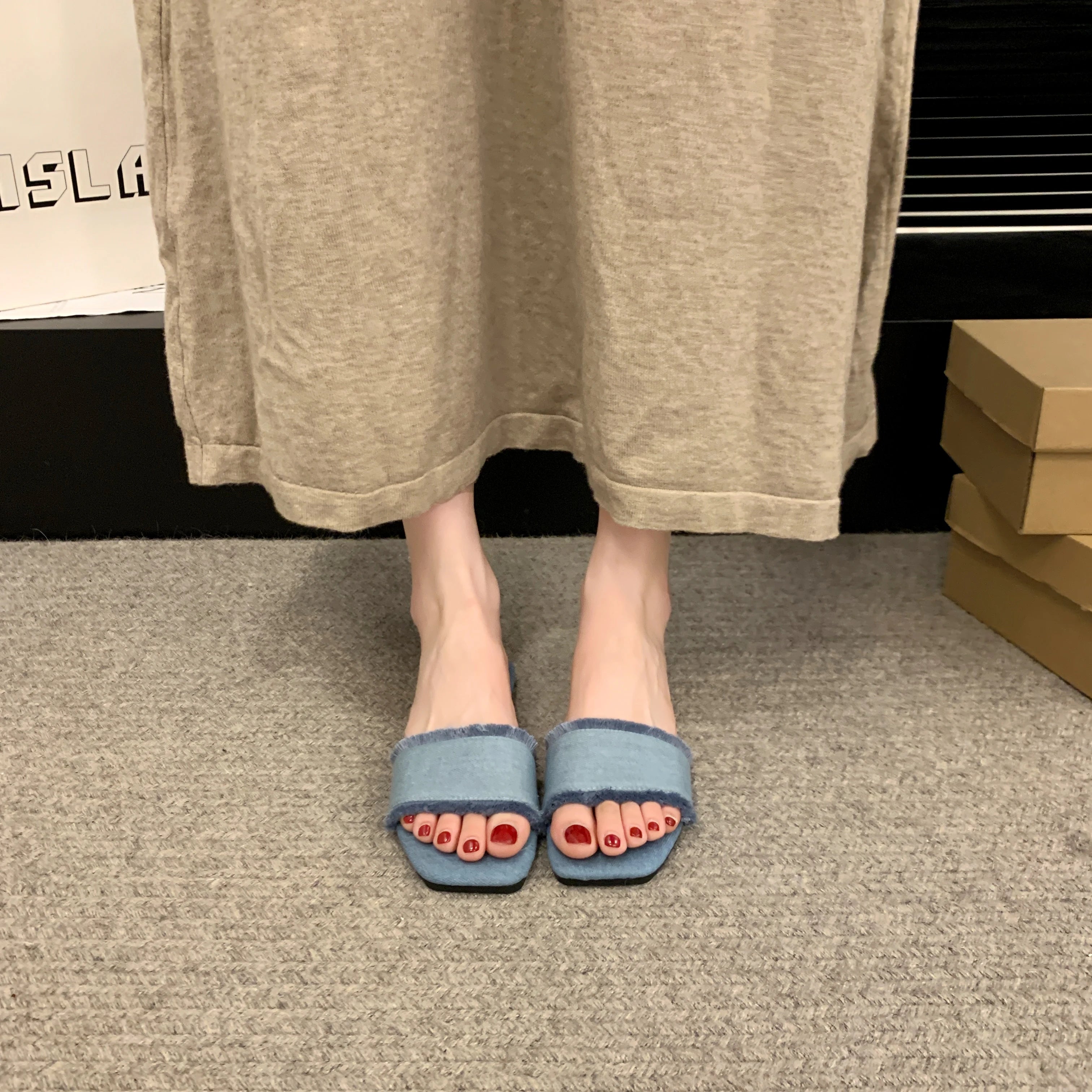 Summer Indoor Women Slides Shoes Women's Slippers Solid Color Open-toe Set Foot Vacation Beach Flat Sandals Casual Flip Flops Zpaxo