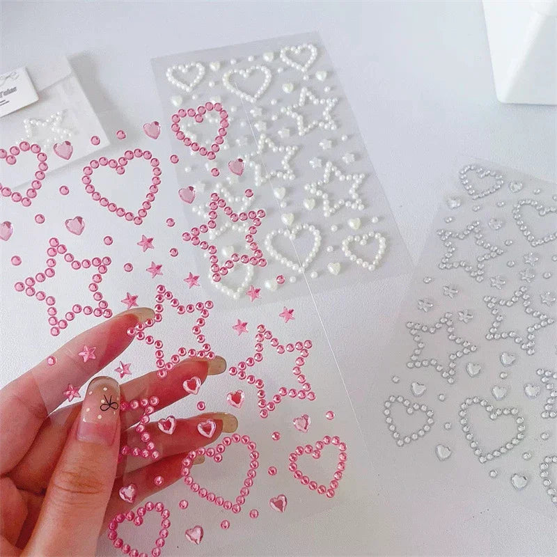 Kids DIY Decoration Self Adhesive Jewelry Crafts Sparkly Rhinestone Stickers 3D Star Heart Crystal Stickers Girls Gifts Zpaxo