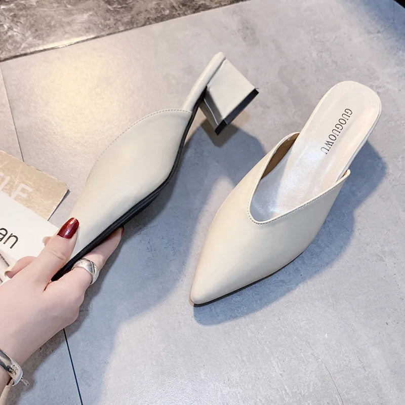Pointed Slippers Women Heels Summer Shoes Fashion Luxury Square Heel Zpaxo