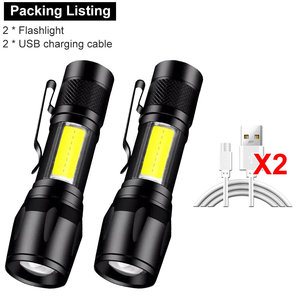 Mini Rechargeable COB+XPE LED Flashlight – Zoomable Torch