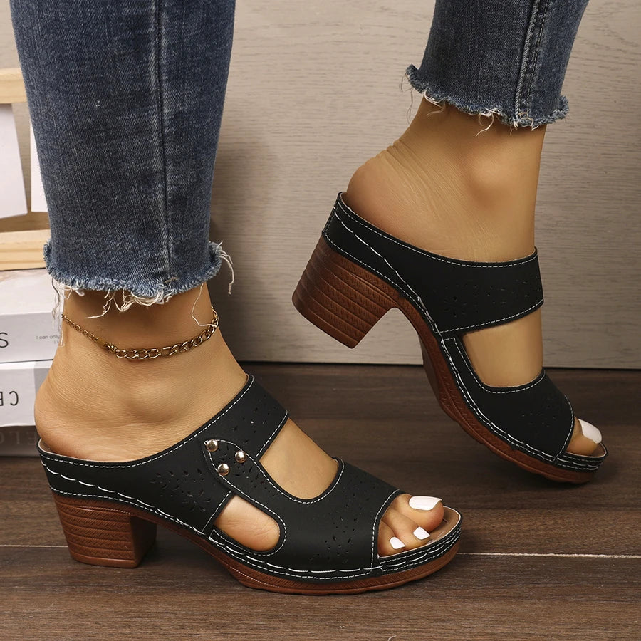 Women Sandals 2026 New Comfortable Slippers Open Toe Hollow Out Chunky Heel Shoes Non-Slip Summer Casual Outdoor Shoes Ladies Zpaxo black 38