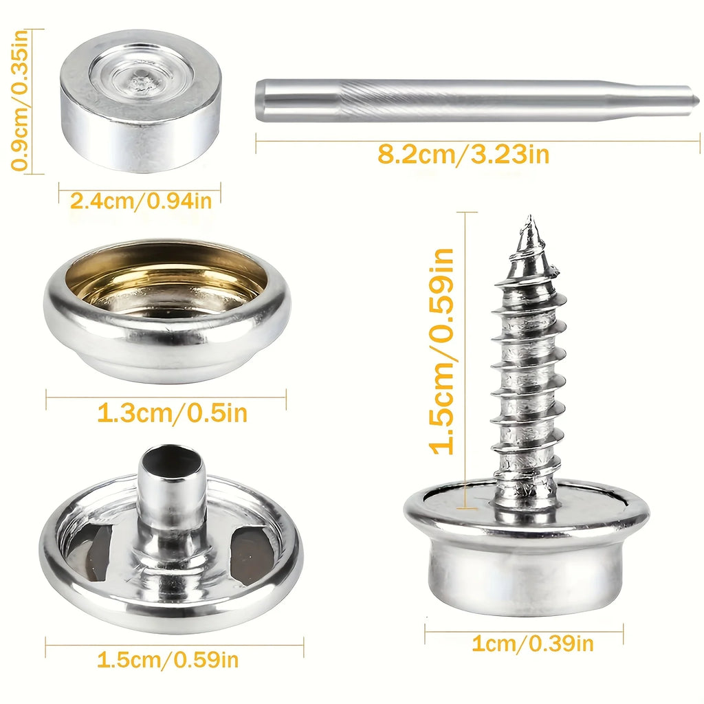 62 PCS Canvas Snap Kit, Marine Grade Stainless Steel (Cover, Sockets, Screws, Fabric Base Assembly) for Covers with Material Zpaxo