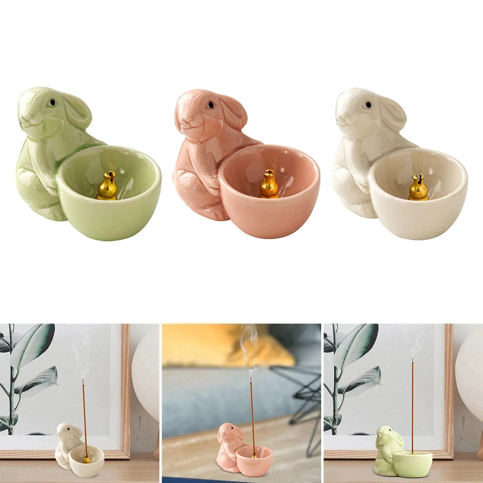 Cute Rabbit Incense Holder New Year Gift Ceramic Aroma Ornaments Incense Burner for Yoga Cabinet Living Room SPA Tea Table Zpaxo