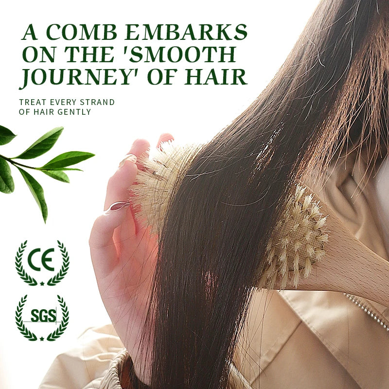 Custom Name Soft Boar Bristles Hair Brush Women Wood Comb For Hair Detangler Scalp Massage Brush Curly Thick Long Hair Care Tool Zpaxo