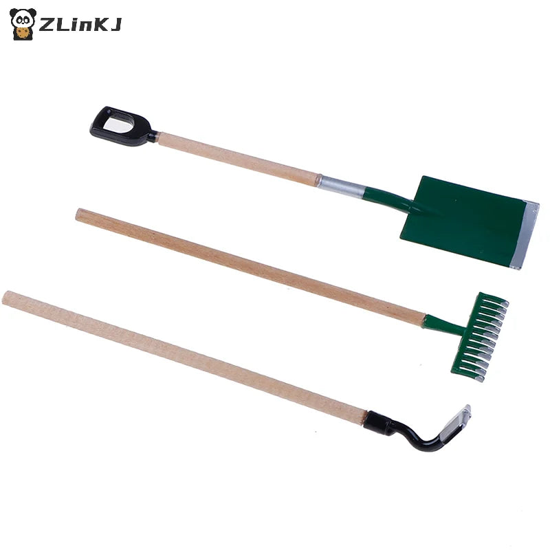 ▶3Pcs/set Metal Garden Spade Rake Tools For Dolls House Miniatures Accessories Zpaxo