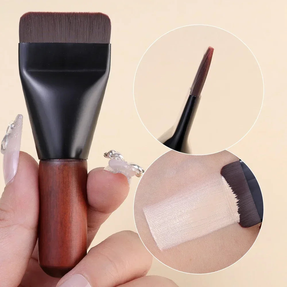 Mini Ultra Thin Foundation Brush Flat Head Face Contour Wooden Handle