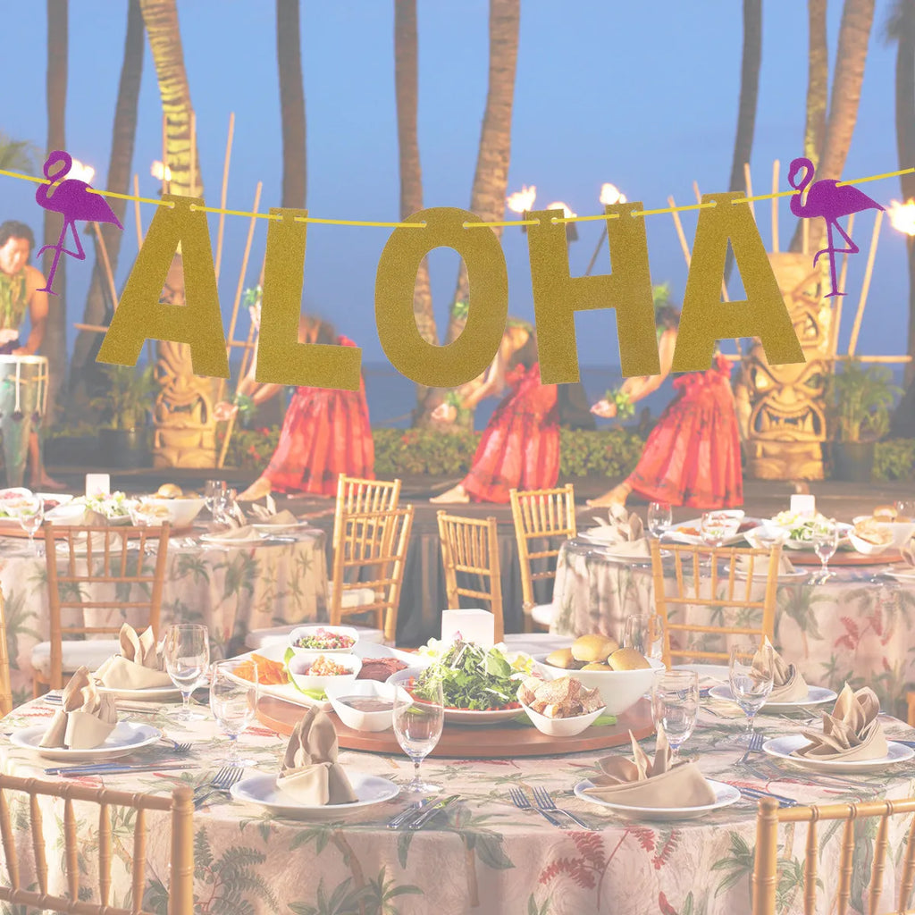 Flamingo Theme Party Banner Glitter Aloha Design Hawaii Luau Decor Perfect for Photo Props Dessert Tables Backgrounds Party Zpaxo