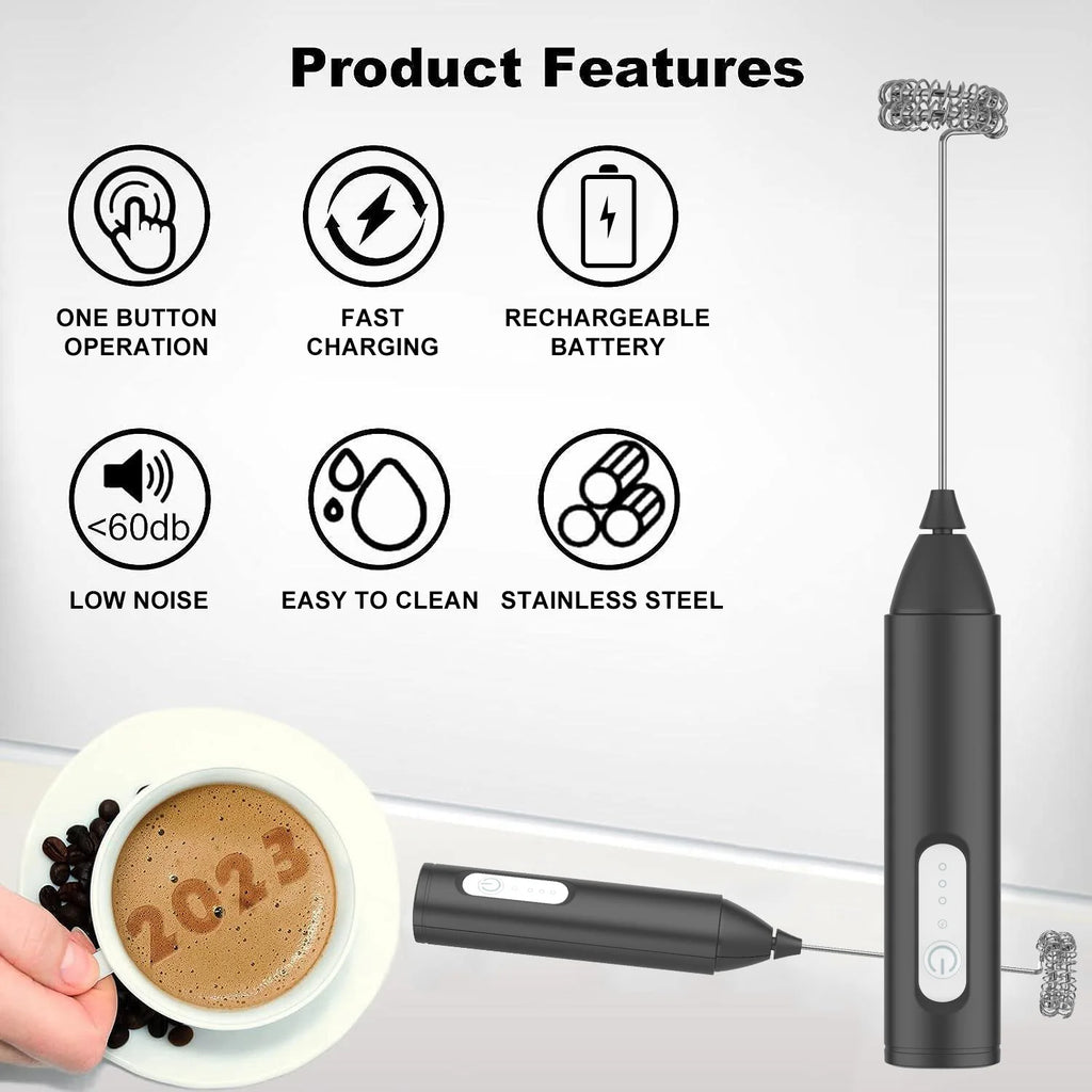3 Speeds USB Rechargeable Mini Milk Frother Electric Coffee Foam Maker Handheld Egg Beater Mixer Blender Zpaxo