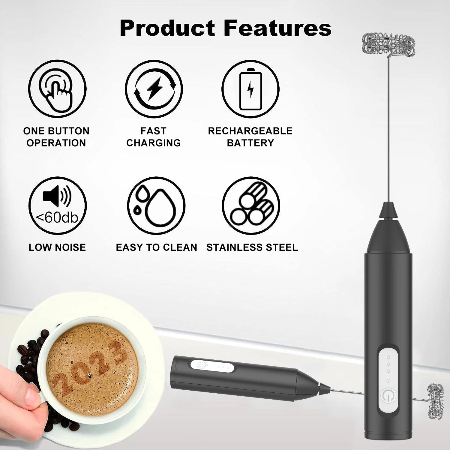 3 Speeds USB Rechargeable Mini Milk Frother Electric Coffee Foam Maker Handheld Egg Beater Mixer Blender Zpaxo