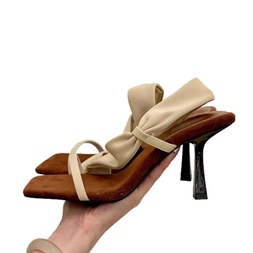 Retro Woman Shoes Sandals Stiletto Heels Square Toe 2025 Summer Original Girls High New Open Scandals Slides Pumps Slipper Zpaxo