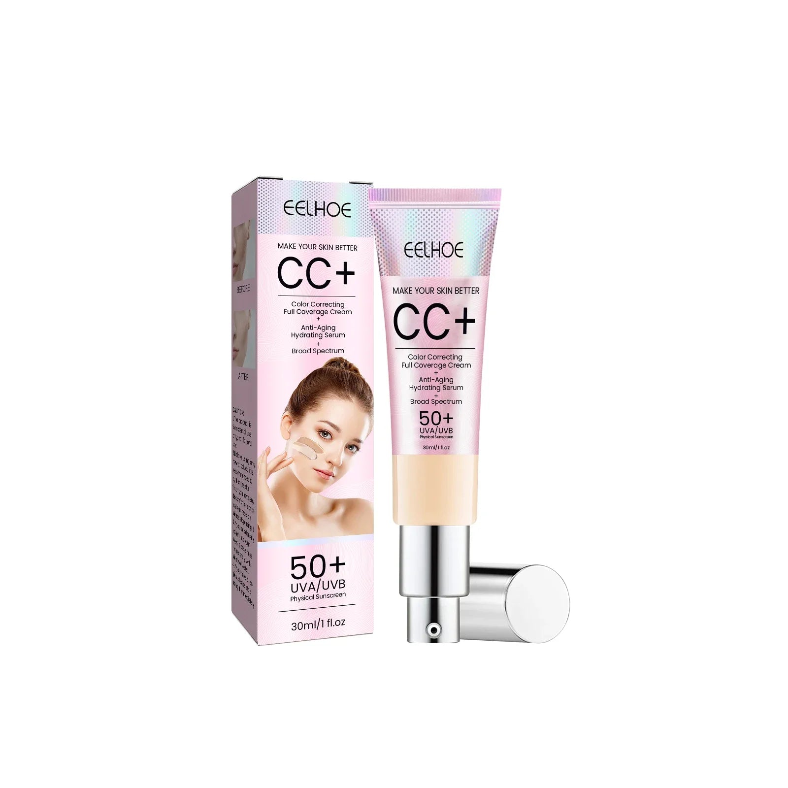 Eelhoe CC Cream Foundation SPF 50 – Concealer & Moisturizer CC Cream Foundation Zpaxo 1Pcs Light White