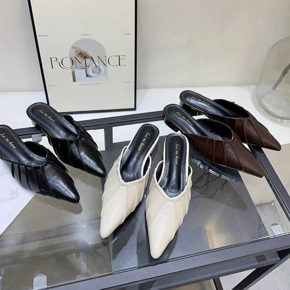 Summer Women Cover Toe Mules Slippers Fashion Shallow Slip on Slide Shoes Comfort Dress Street Style Footwear Zpaxo