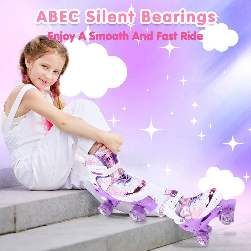 Roller Skates Girls Ages 6-12 4 Adjustable Flashing Wheel ABEC