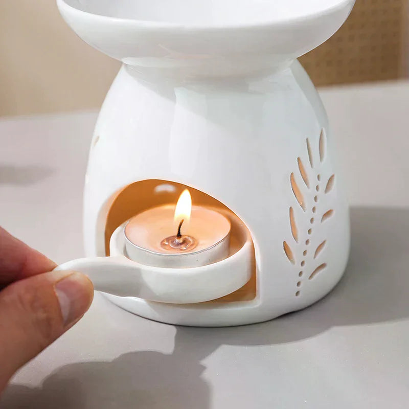 White Ceramic Incense Burner Candle Essential Oil Aromatherapy Diffuser Hollow Heating Stove Middle East Home Decor Ornament Zpaxo