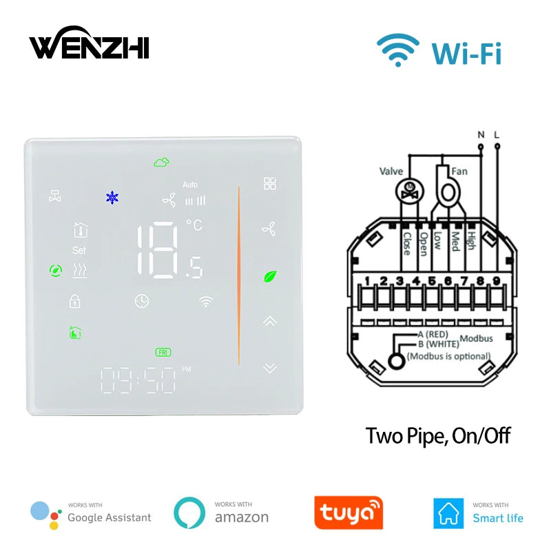 Zigbee/Wifi Air Conditioning Thermostat Fan Coil Unit Home Cooling/Heating Pipe Temperature Controller Tuya Smart Life Control Zpaxo White 2 pipe wifi China Mainland