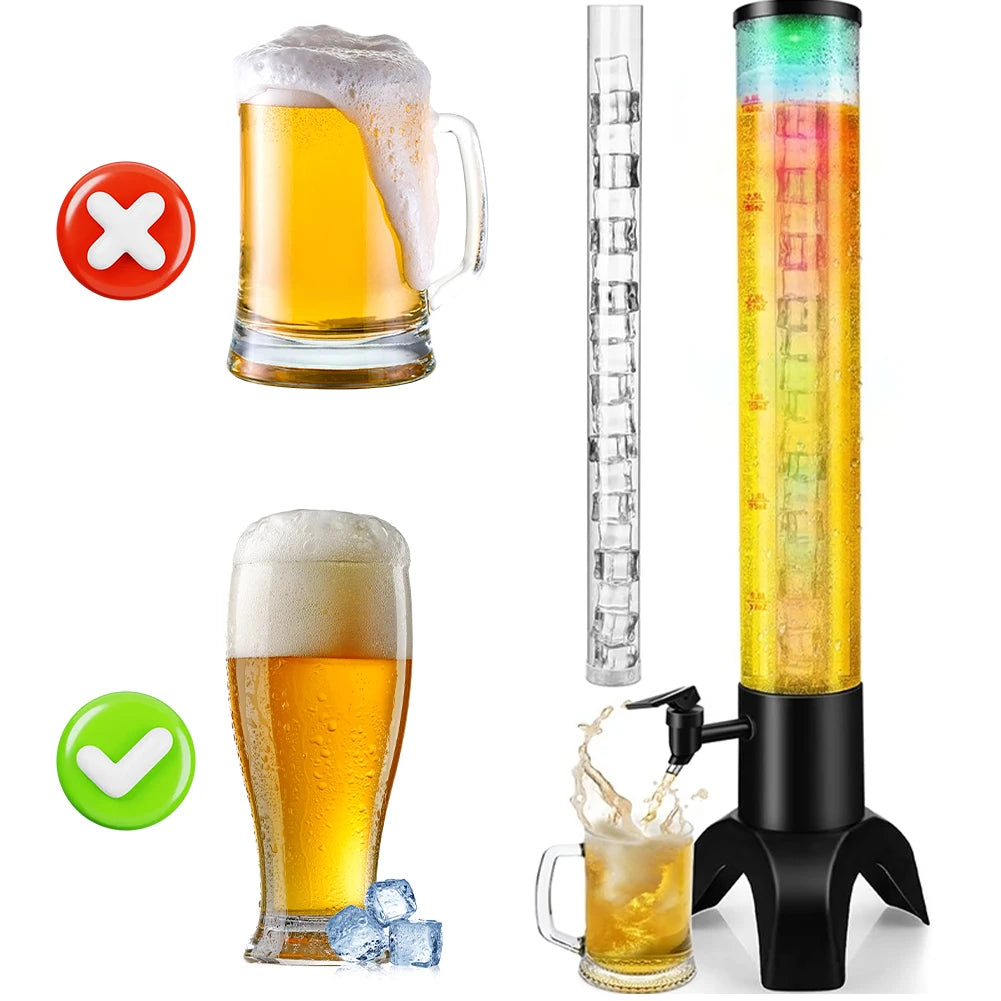 3L Beverage Dispenser Shockproof Wear-resistant Beer Tower Colorful Lights Tabletop Liquor Dispenser Bar Accessories Zpaxo