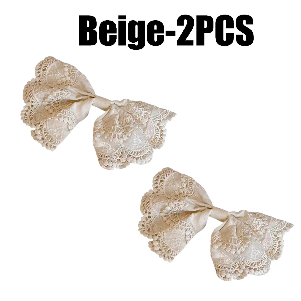 Beige Floral Embroidered Lace Bow Hair Clip Sweet Fashionable Girls Zpaxo Beige-2PCS
