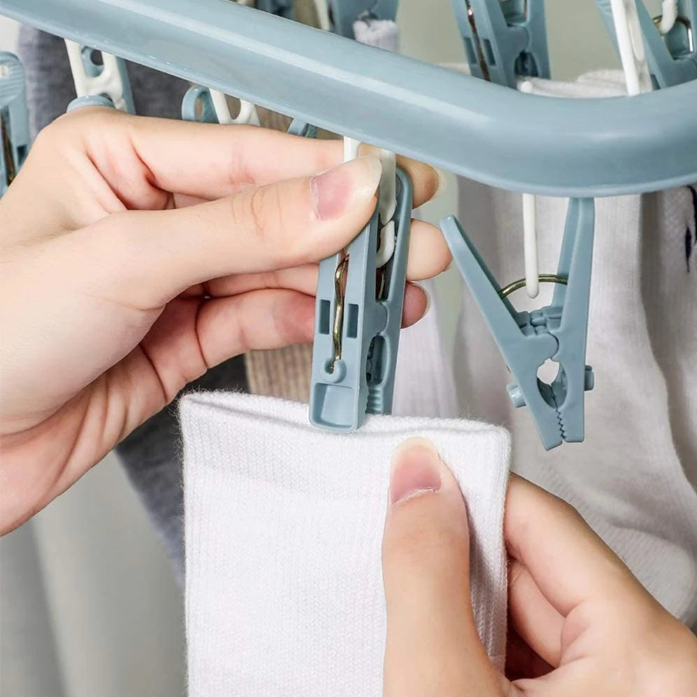 Clothes Drying Hanger with 32 Clips / 8 Clips Socks Underwear Drying Folding Laundry Hanging Rack Zpaxo