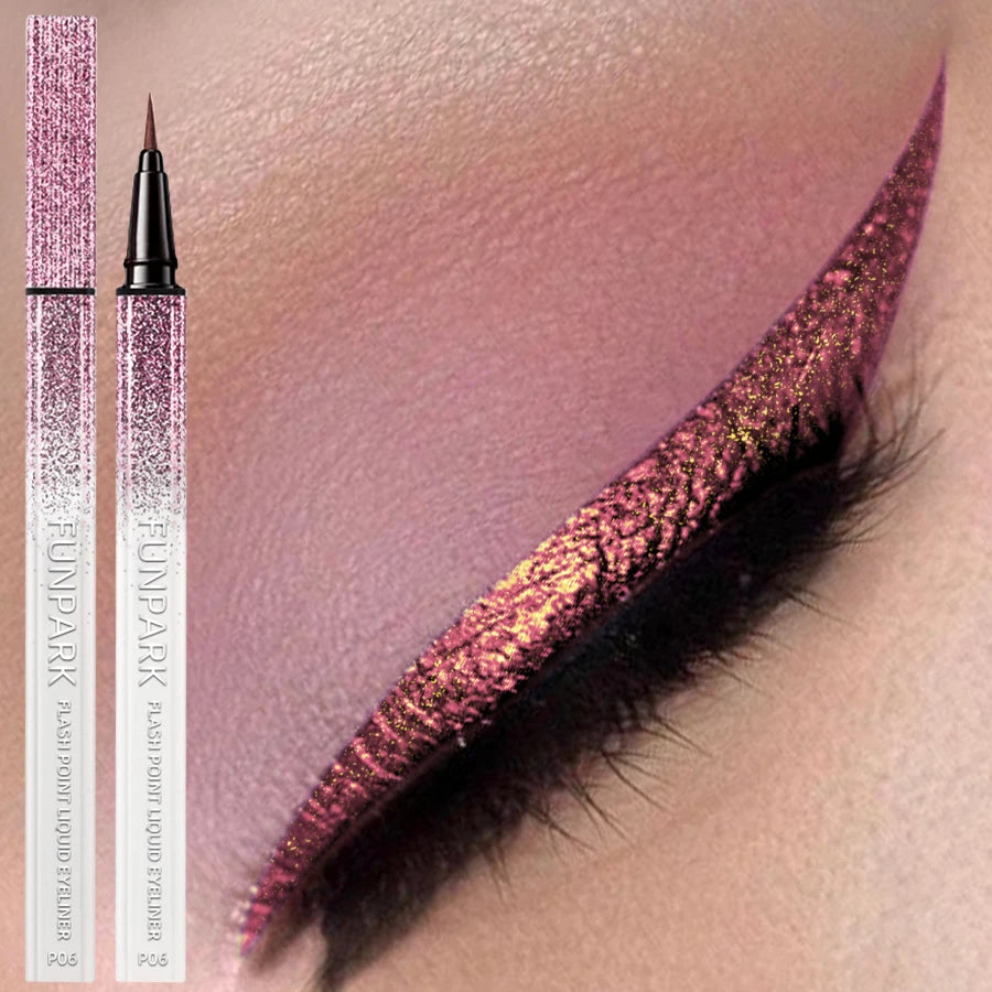 Ultra-fne Glitter Pink Eyeliner Waterproof Liquid Korean Makeup Women