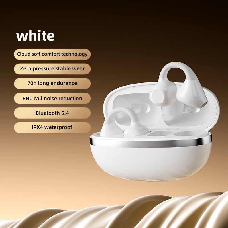 SEOBIOG Wireless Ear Clip Earbuds Bluetooth 5 4 Earphones Hifi Sound Zpaxo WHITE