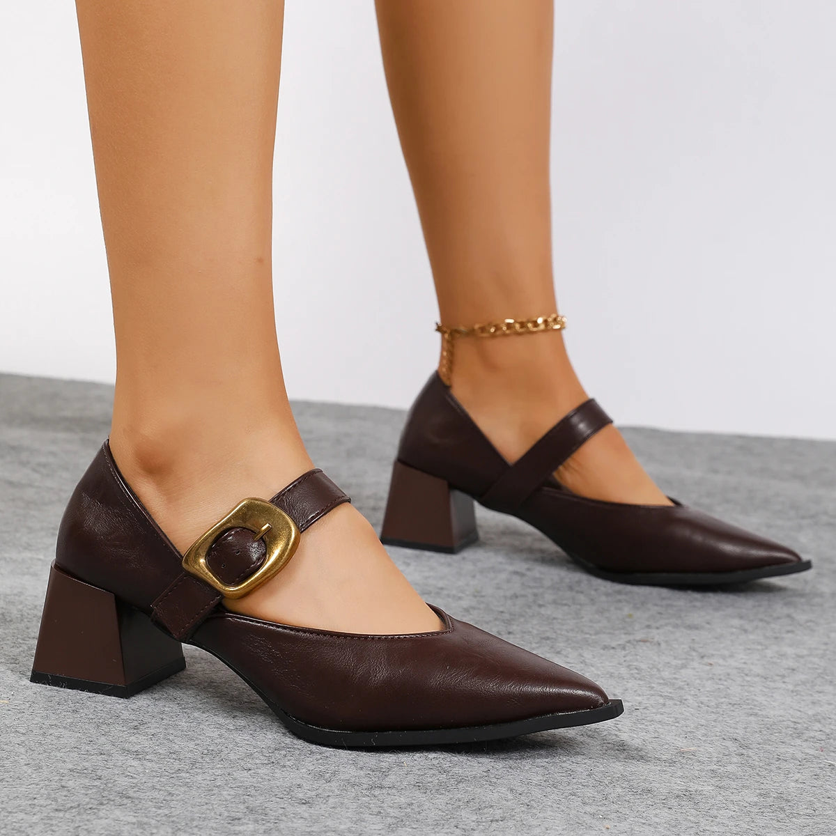 2025 New Women Pumps Comfort Spring Dress Heel Women Designer Pointed Toe Single Shoes High Heeled Mary Jane Shoes Women Zpaxo