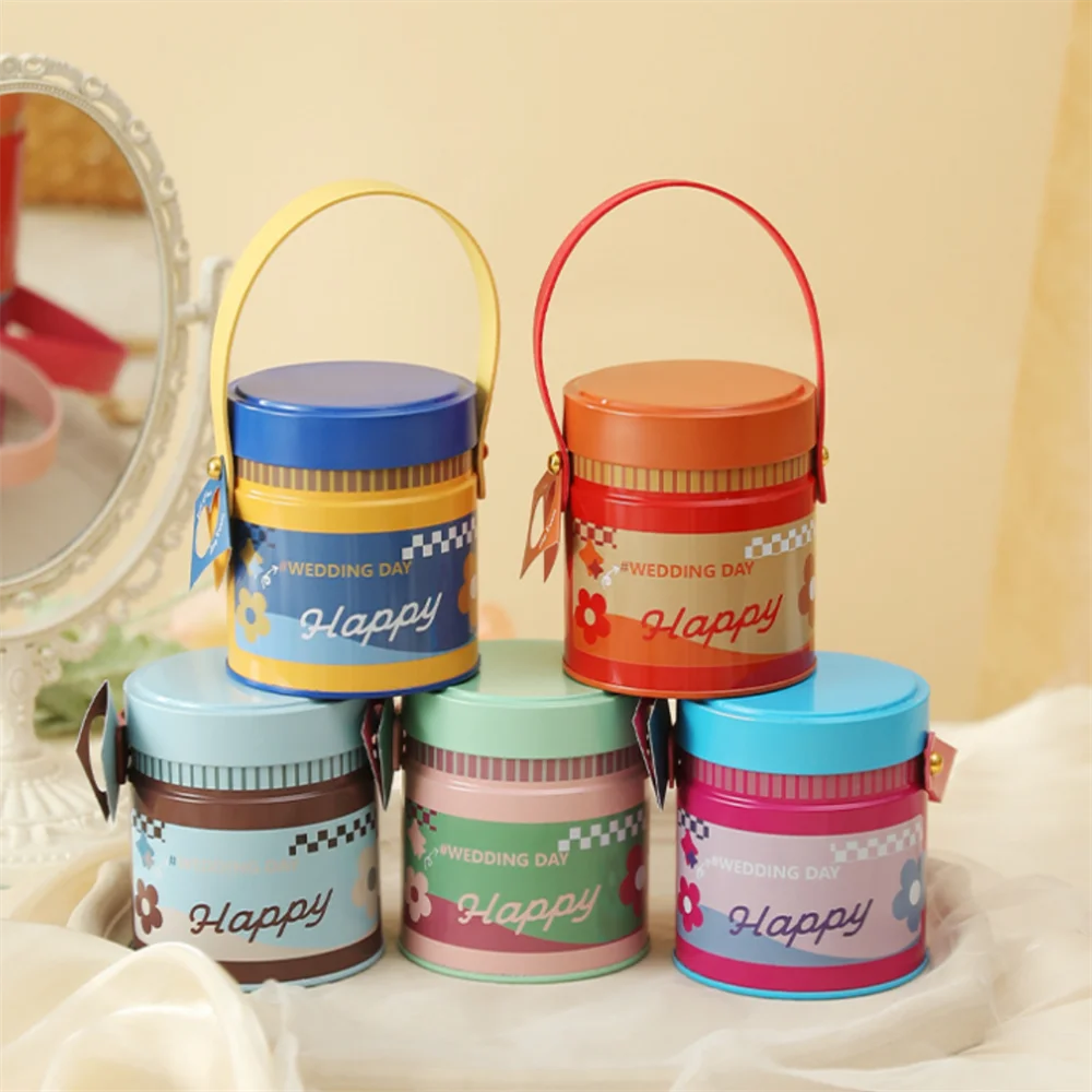 Round Tin Candy Box with Handle – Wedding & Party Gift Tin